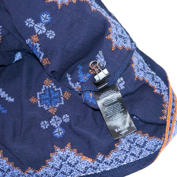 NWT by Anthropologie Navy Blue Off the Shoulder Embroidered Boho Top Smocking S - Picture 7 of 9